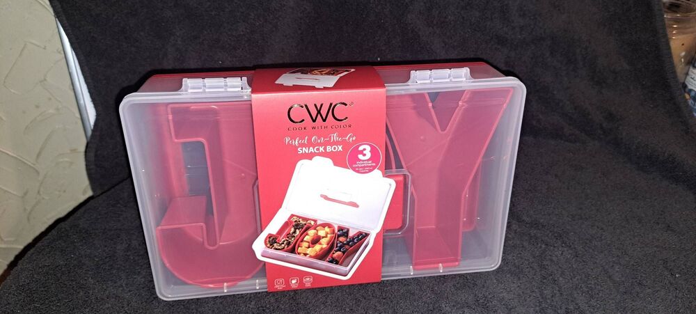 CWC Cook With Color On-The-Go Snack Box 3 Compartment Divided Tray Red NEW